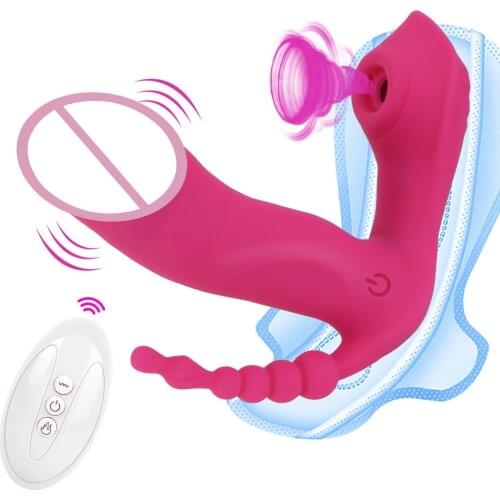 OLO Wearable Dildo Vibrator Sex Toy for Women Multifunction 3 In 1 Sucking Vibrator Anal Vagina Clitoris Stimulator Erotic Toys