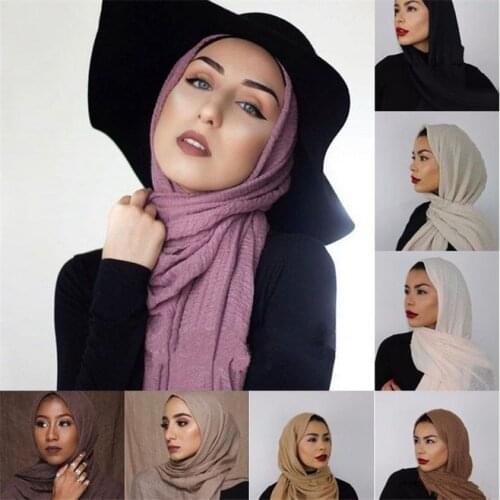 Fashion Womens Plain Color Scarves Shawl Viscose Cotton Muslim Hijabs Fringe Big Size Africa Crinkle Head Wrap Bandana 180x95cm