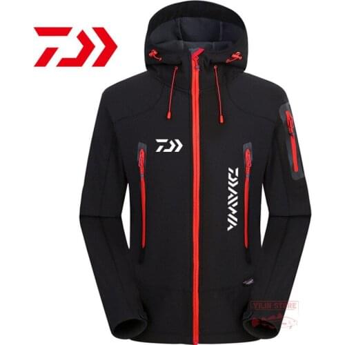 Daiwa Fishing Suit Men Autumn Winter Plus Velvet Fishing Clothing Hooded Sports Hiking Waterproof Jacket Outdoor Fishing Jacket