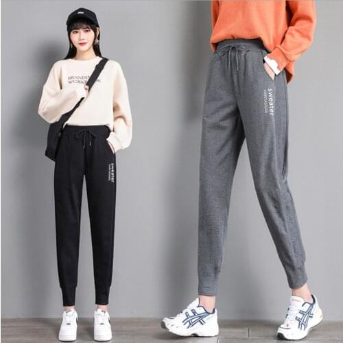 Sweatpants Women Sports Pants Cotton Solid-Color High Elastic Waist Long Pants Joggers Streetwear Trousers Jogging nB639
