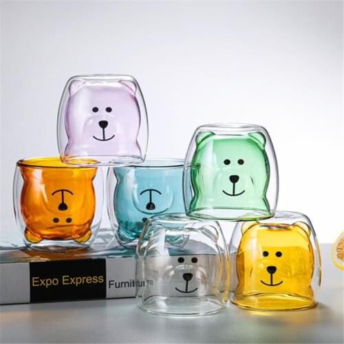 Cute Bear Shaped Double Wall Glass Mugs Heat-Resistant Tea Mug Milk Lemon Juice Cup Drinkware Child Coffee Cups Mug Gift
