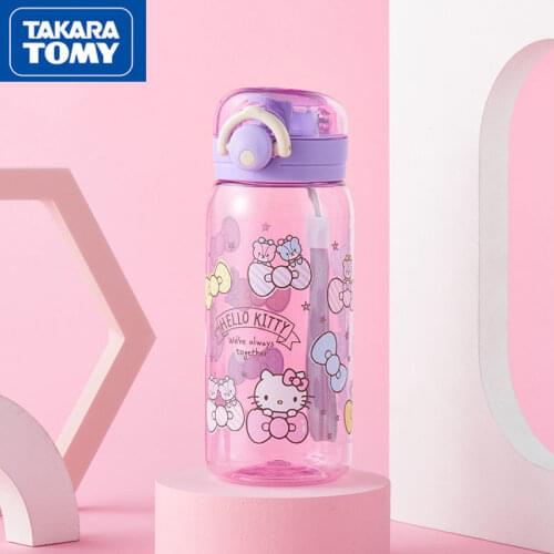 TAKARA TOMY Cute Cartoon HelloKitty Portable Plastic Cup Simple Drop-resistant Large-capacity Childrens Cup With Tea