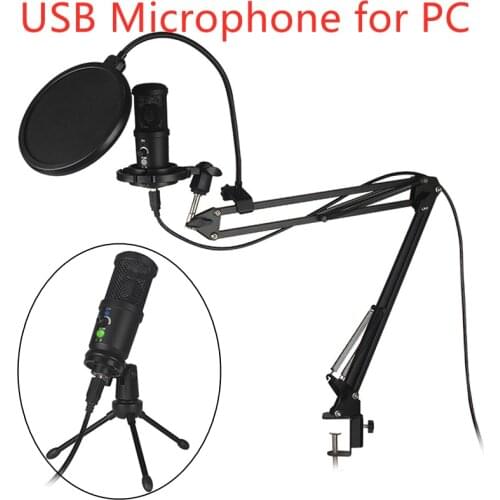 USB Adjustable Condenser Microphone for PC Broadcasting Room Home Recording Game Video Chat Plug and Play Noise Reduction