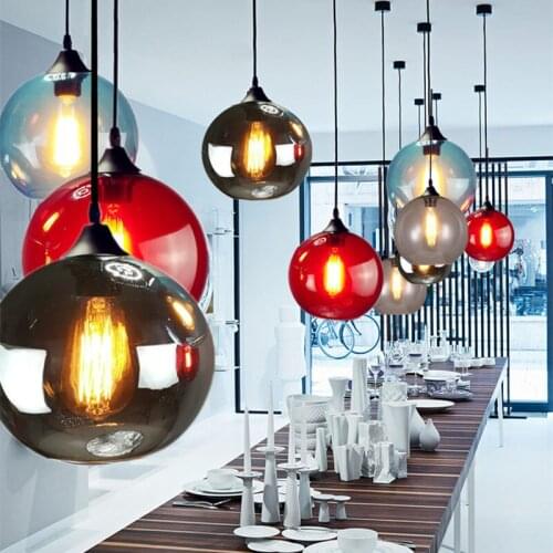 Nordic Modern hanging loft 7 Color Glass lustre Pendant Lamp industrial decor Lights Fixtures E27/E26 for Kitchen Restaurant
