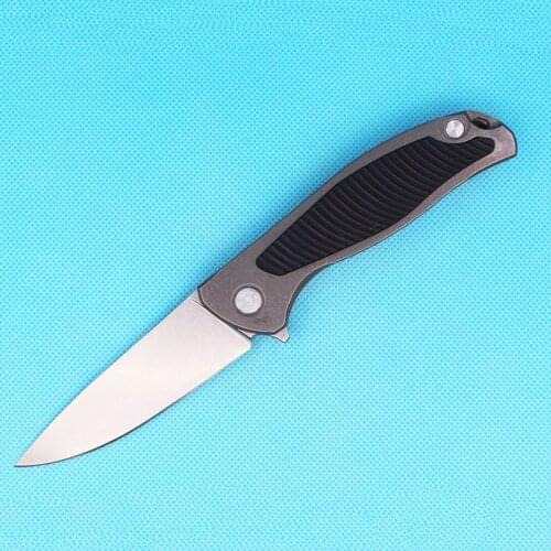 High End Ball Bearing Flipper Folding knife D2 Stone Wash Finish Blade TC4 Titanium Alloy + Black G10 handle