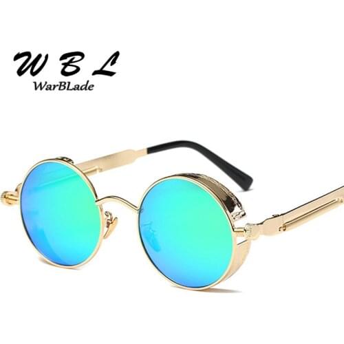 WarBLade High Quality Men Steampunk Sunglasses Metal Wrap Eyeglasses Round Shades Brand Designer Women Sun glasses Mirror