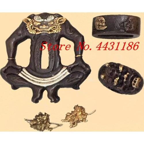 Handmade Japanese Samurai Sword Katana Tsuba Hand Guard Fuch Kashira Menuki Set Copper DIY Fitting