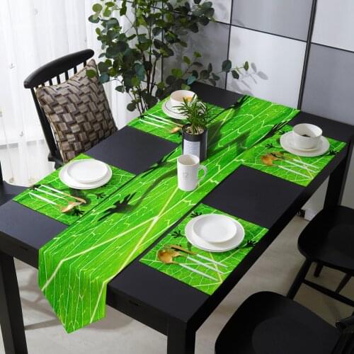 Frog Shadow Leaf Plant Green Table Runner Table Mats Cover For Home Wedding Banquet Festival Party Catering Hotel Decoration