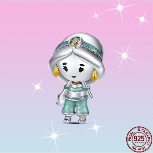 2021 New HOT SALE 100% Sterling Silver 925 Princess Jasmine Charms Fit Original Pandora Bracelet For Women Jewelry Gift