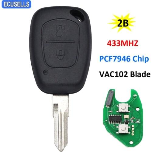 2 Button Remote Car Key 433MHz PCF7946 Chip VAC102 Uncut Blade for Renault Vivaro Movano Kangoo Traffic Master for Interstar
