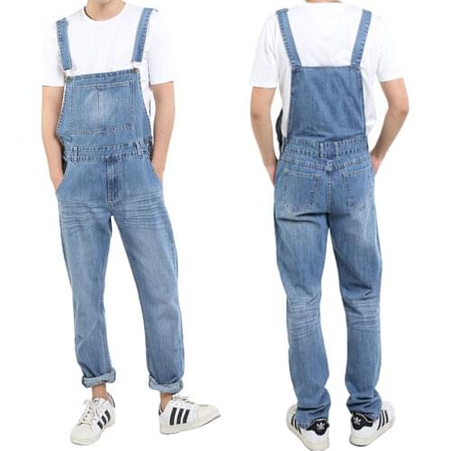 2021 Jeans Men Overalls Bib Denim Jumpsuits Straight Workwear Pants Street Hip Hop Youth Light Blue Casual Trousers Size 5XL