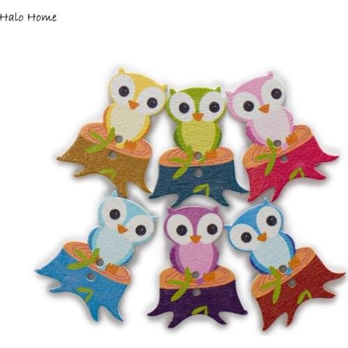 30pcs Cartoon Owl Wood Buttons Sewing Scrapbooking Clothing Headwear Handmade Crafts Home Decor Accessories DIY 31x26mm