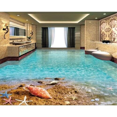 Beibehang beach starfish shell beach ocean living room bedroom bathroom self-adhesive waterproof 3d flooring 3D wallpaper mural