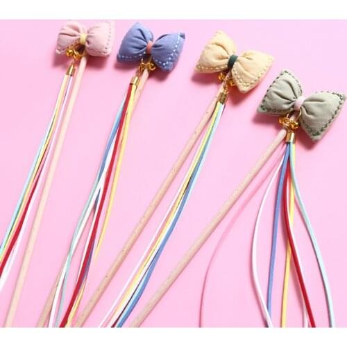 40cm Cat Teaser Wand Tassel Bowknot Bell Kitten Stick Pet Training Tool Wooden Wand Toy 4-Color Cat Interactive Toy Pet Supplies