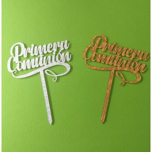 5 Pieces 8x10cm Spanish Mi Primera Comunion Acrylic Cake Topper Primera Comunion Cake Stand For Kids Primera Comunion Decoration