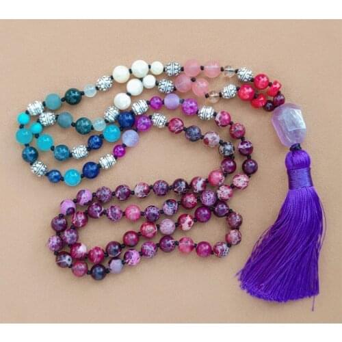 8mm 108 Purple Imperial Jasper Gemstone 7 Chakra mala Necklace Chic Lucky Classic Buddhism Wrist Bracelet Bless Fancy Colorful