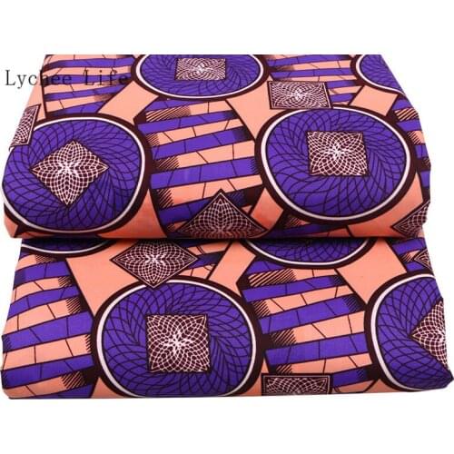 Lychee Life Ankara African Polyester Fabric Purple Pink Color Real Wax Printed Fabric For Women Party Dress Diy Sewing Craft
