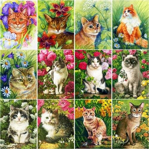 DIY 5D Diamond Painting Cat Flower Cross Stitch Kit Mosaic Full Drill Diamond Embroidery Animals Needlework Home Artwork Gift