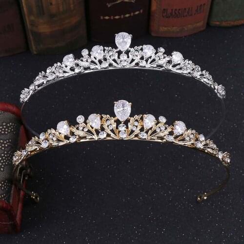 Baroque Gold/Silver Color Imitation Pearl Tiara Handmade Shiny Rhinestone Crown Wedding Hair Accessories Women Headpeice XH