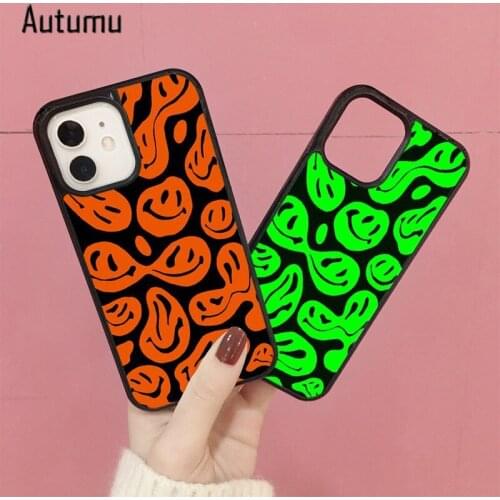 Phone Case for iPhone 12 mini X XS XR 11 Pro Max SE 2020 5 6S 7 8 Plus Smiley face patternTrippy melting smiley face Dripping