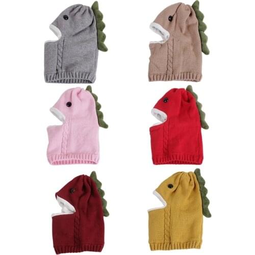 Kids Baby Winter Knit Balaclava Beanie Hat Cartoon Dinosaur Earflap Hood Scarf 649C