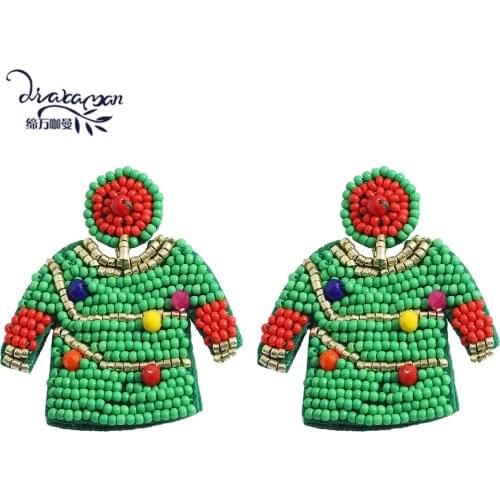 Dvacaman 2021 Newest Fashion Handmade Christmas Colorful Beaded Statement Earrings for Women Cute Snowman Drop Earrings Jewelry