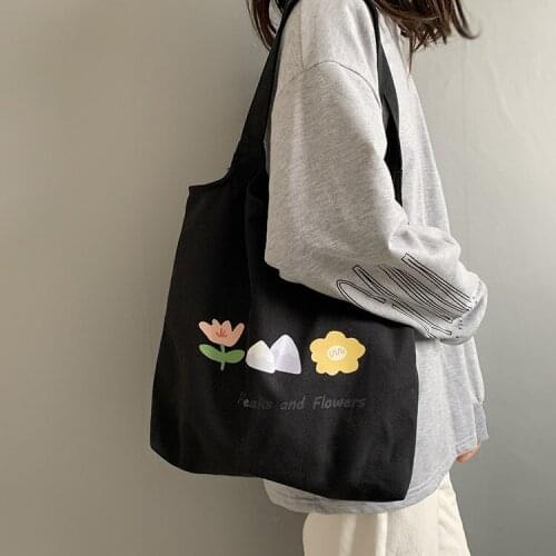 Flower vest canvas bag womens shoulder bags small fresh art student cloth handbag cute canvas shopping totes