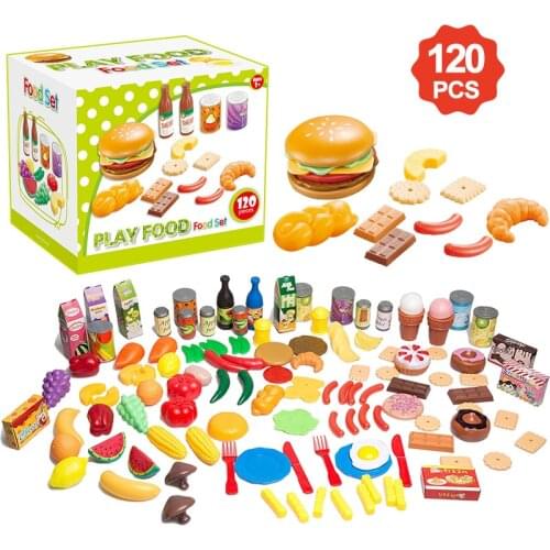 120Pcs DIY Kids Cutting Fruits Vegetables Pretend Play Kitchen Toys Miniature Safety Food Sets Children Educational Classic Toy