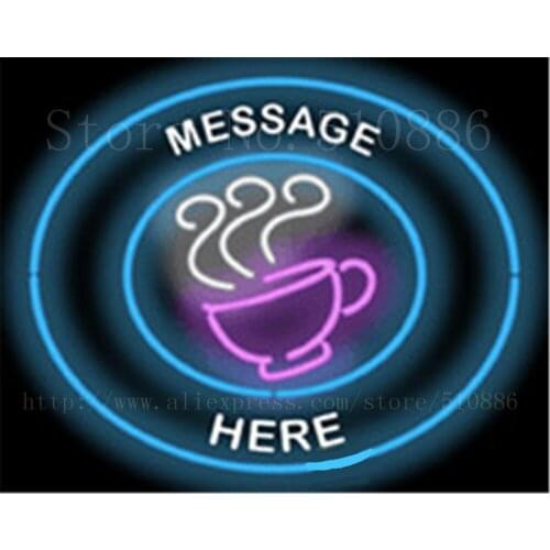 Custom Message Coffee Cup Circular Neon sign Real Glass Tube Bulbs Light Bar Beer Club Decoration Signboard drink 17"x14"
