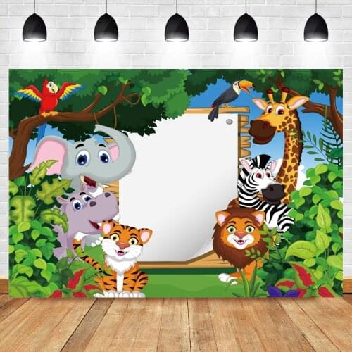 Laeacco Jungle Safari Child Birthday Party Background For Photography Baby Portrait Customized Poster Photocall Backdrop Banner