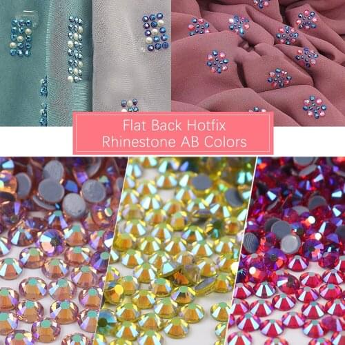 Luxe Hotfix Rhinestone AB Color Effect Glass Strass Iron On Crystals Heat Press Rhine stones with Grey Glue for Garment Dress