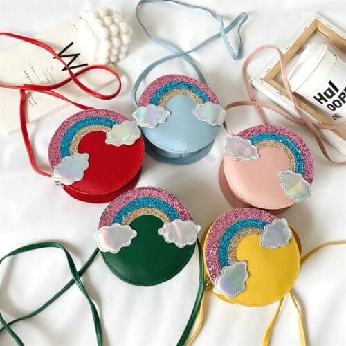 Lovely Childrens Crossbody Bags for Boys Girls Rainbow Cloud Sequin Baby Kids Small Round Shoulder Bag Accessories Coin Purse