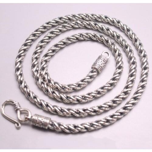 New Pure 925 Sterling Silver Necklace 4mm Rope Link Chain Necklace 21.65" L