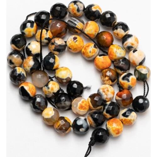 Wholesale Natural Stone Yellow Black Faceted Fire Agates Beads Loose Beads 4 6 8 10 12mm for Jewelry Making Bracelet DIY