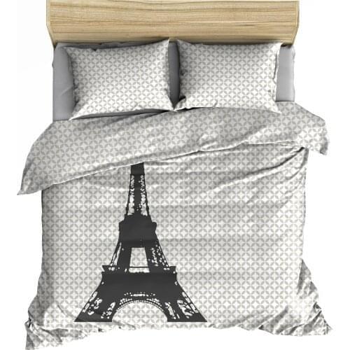 100% cotton printed Eiffel tower duvet cover set 260x240 (with 40 cm flap) and two pieces of 65x65 pillowcase