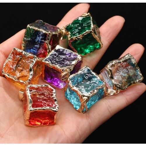 1pcs Natural Stone Crystal Charm Blue Green Mix Color Pendant DIY for Necklace Earring Accessories Jewelry Making Size 35x35mm