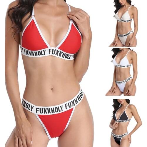 Sagace sexy sling letter fuxkholy split swimsuit womens bikini suit new swimming beach suit bañadores mujer 2021