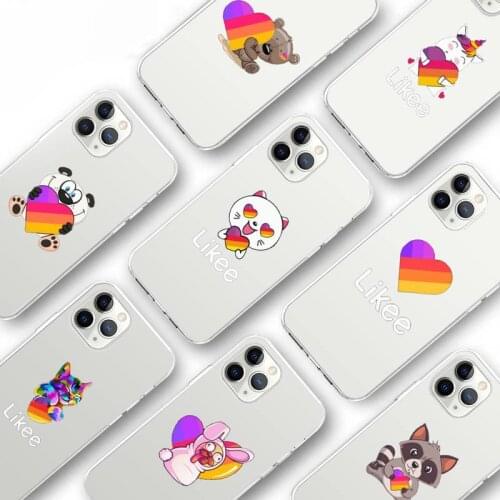 Likee Funny cat bear love heart cute Phone Case Transparent for iPhone Samsung S 11 12 6 7 8 9 10 20 Pro X XS Max XR Plus lite