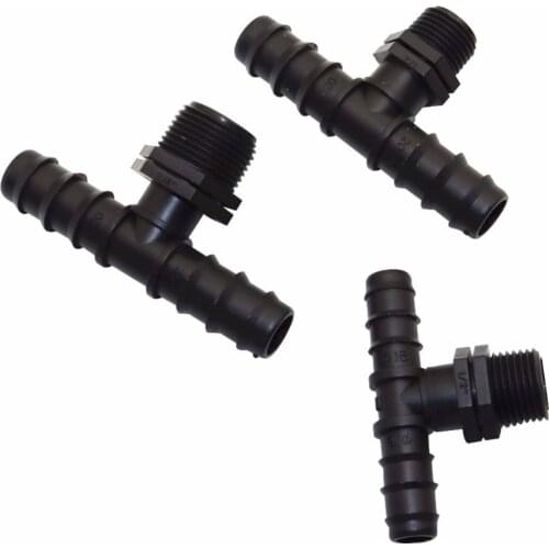 2 Pcs DN16, DN20 Male Tee Connectors Drip Irrigation Water Pipe garden irrigation change into 1/2 inch,3/4 inch Connectors