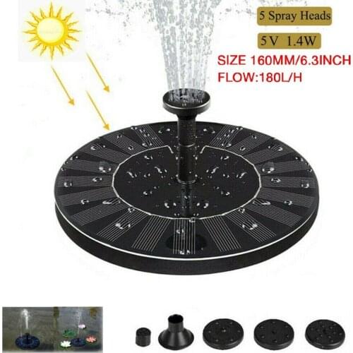 1.4W 6 Spray Patterns Solar Fountain Pump Solar Powered Bird Bath Fountains Standing Floating for BirdBath Pond Pool Garden Yard