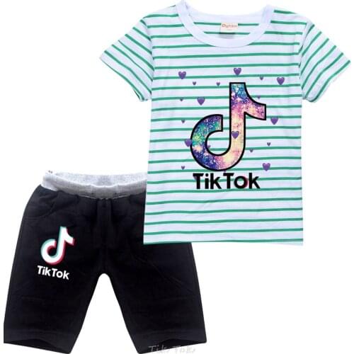 Tik Tok 2-16Y Boys Summer Outfit Fashion Children Short Sleeve T-Shirt + Short 2pcs Suits Teenagers Tracksuit Girls Clothes Sets