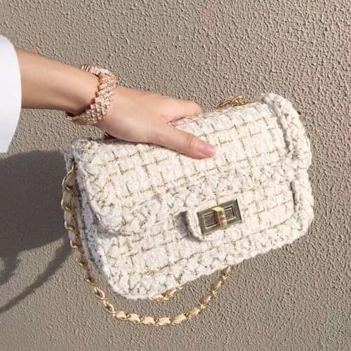 Tweed Small Fragrance Handbag 2021 Spring New Fashion Single Shoulder Messenger Bag Female Strap Banquet Dress Small Square Bag