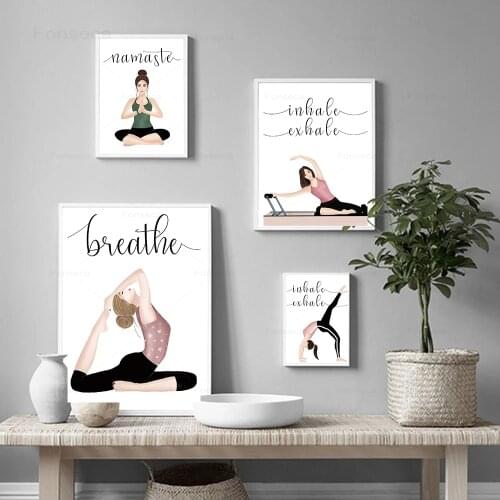 Inhale Exhale Quote Yoga Poster Canvas Art Prints Namast Wall Art Decor Girls Fitness Gifts Gym Room Art Painting Decoration