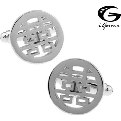 IGame Men Jewellery Double Happiness Cufflinks Wholesale&retail Silver Color Copper Novelty Round Design Best Gift For Men