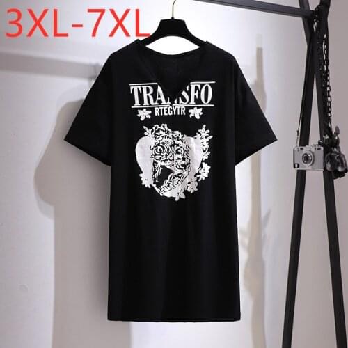 New Ladies Summer Plus Size Tops For Women Large Short Sleeve Loose Cotton Black Letter V-neck Long T-shirt 3XL 4XL 5XL 6XL 7XL