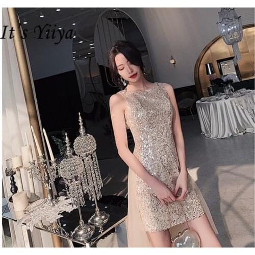 Its YiiYa Cocktail Dresses 2019 Elegant Sleeveless High Low Length Cocktail Dresss Women Plus Size Robe Cocktail Gowns E801