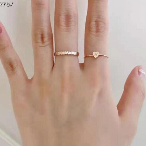 Gold Heart stackable ring for women stainless steel plain band ring minimalism dainty trendy jewelry women free tranish cheap