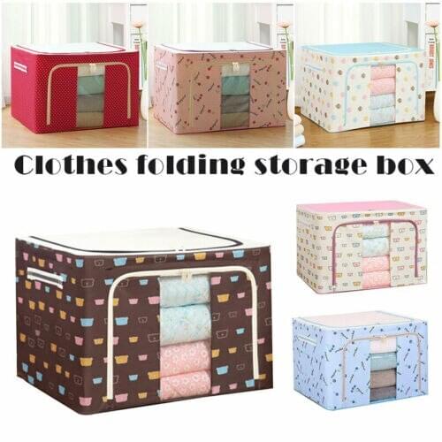 1pc Foldable Oxford Cloth Storage Box Household Clothes Toy Large-capacity Storage Bag With Steel Frame Dust-proof Storage Box