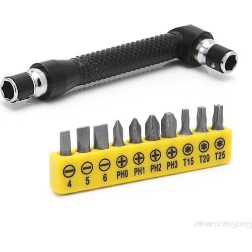 10 in 1 Socket Screwdriver L-shaped Angle Head Twin Wrench Driver Torx Flat Bit #RW1209