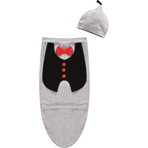2Pcs Baby Sleeping Bag Casual Gentleman Style Boys Warm Wear with Hat Kid Sleepwear Blanket Envelope Soft Cotton Swaddle